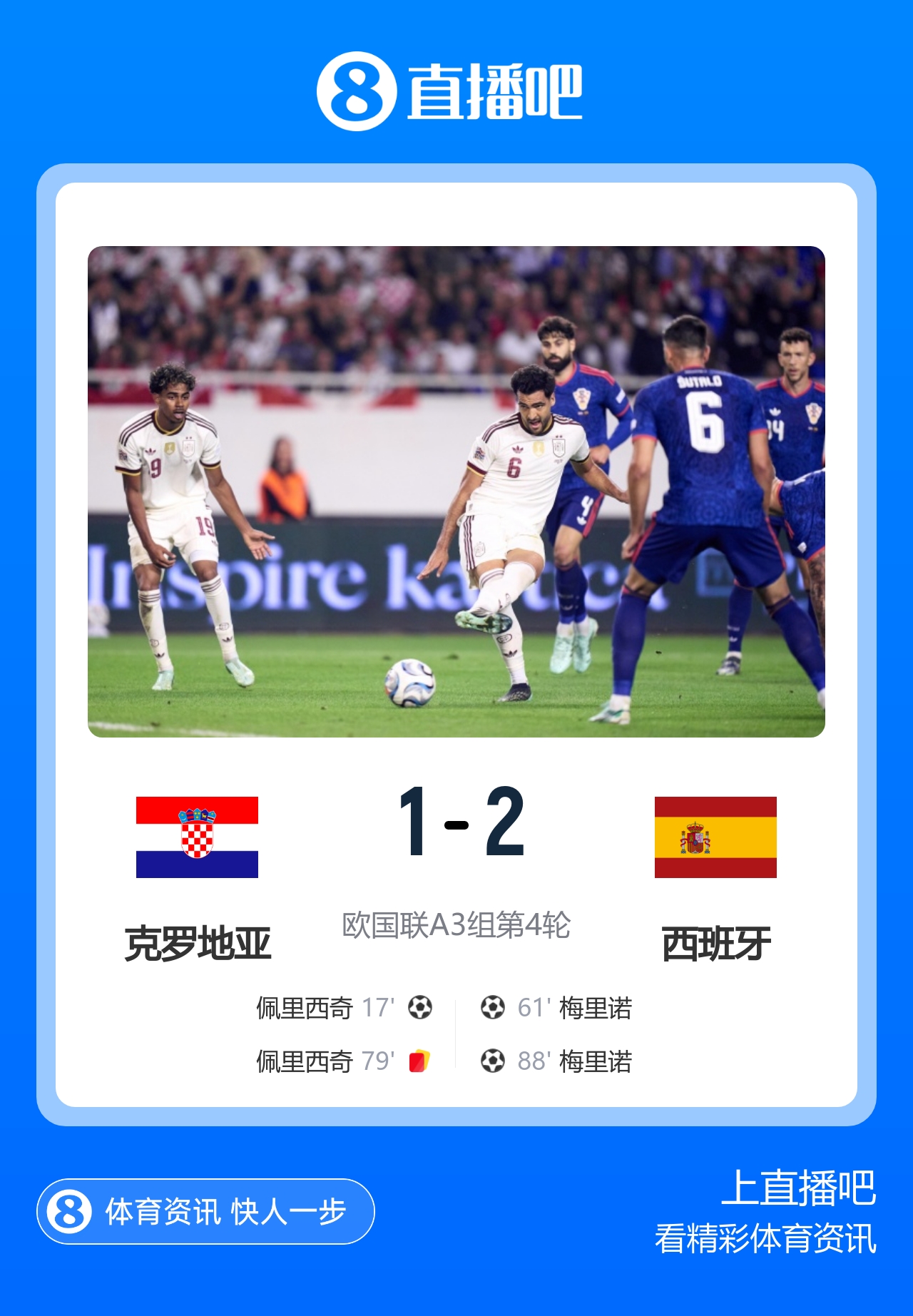 锁定8强！西班牙2-1逆转克罗地亚 梅里诺替补双响佩剑破门+染红